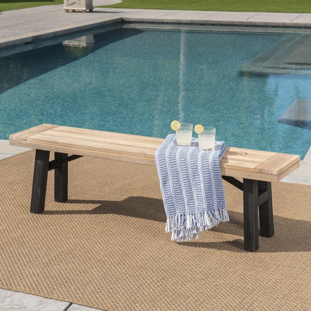 Hearth and Haven Patio Bench with Slat Panel Design in Grey and Natural, , large