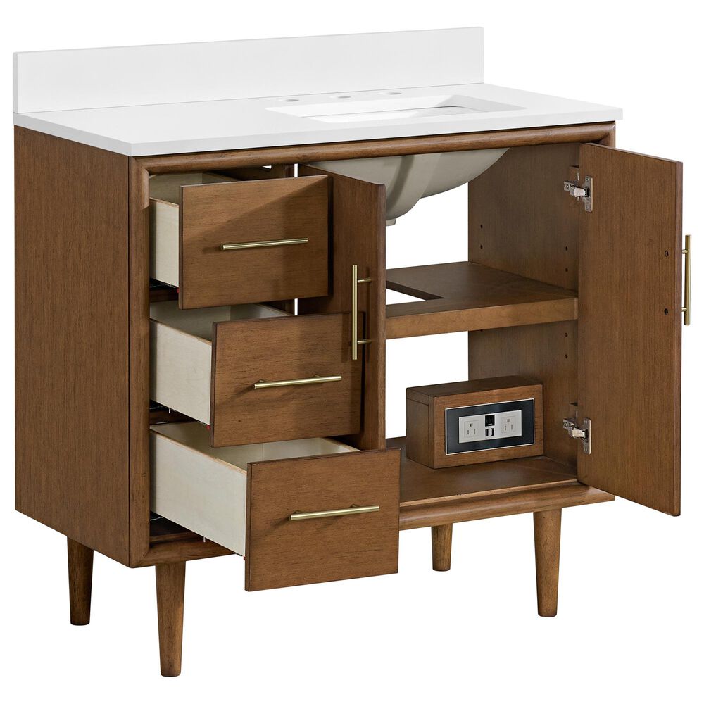 37B Mertola 36" Single Bathroom Vanity Cabinet in Dark Maplewood with White Composite Stone Top and Backsplash, , large