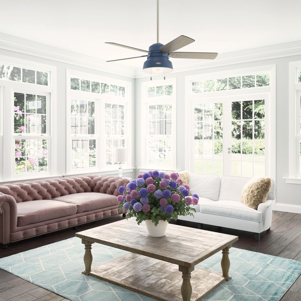 Hunter Mill Valley 52&quot; Outdoor Ceiling Fan with Light in Indigo Blue, , large