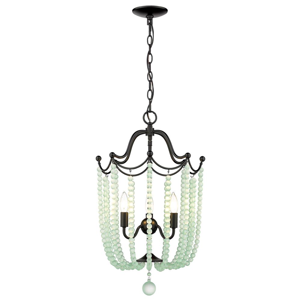 Golden Lighting Tiara 3-Light Pendant in Matte Black with Seafoam Crystal Beads, , large