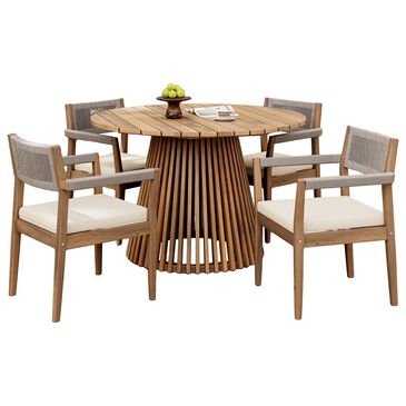 Hearth and Haven 5-Piece Outdoor Dining Set with Cream Cushion in Light Teak, , large