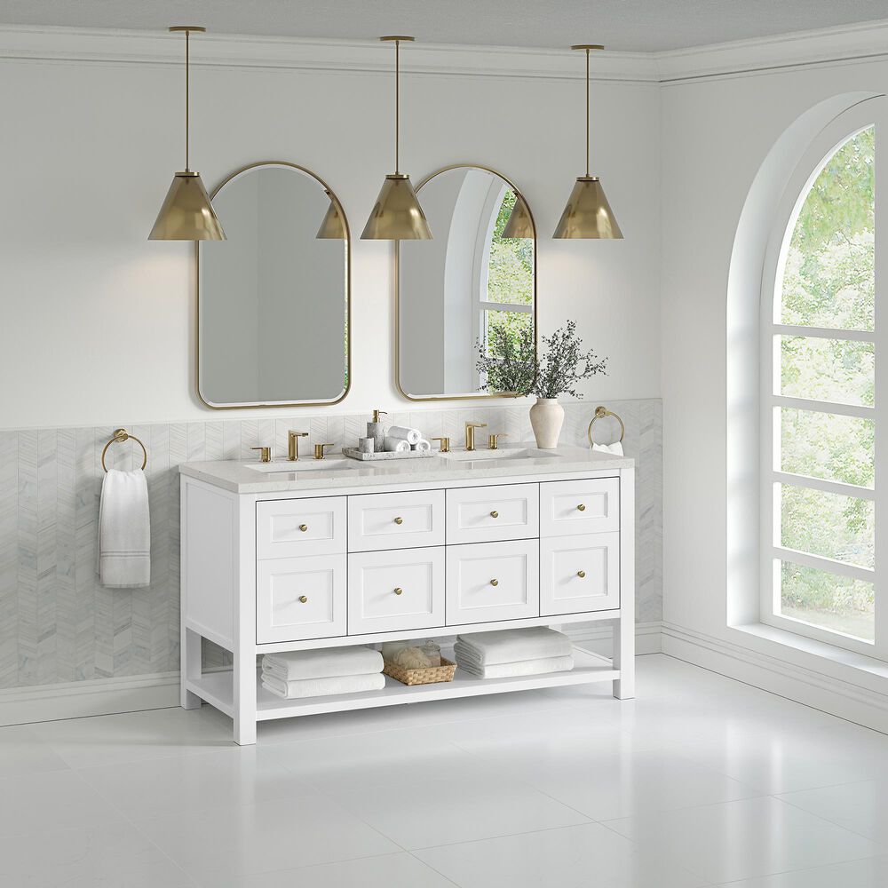 James Martin Vanities Breckenridge 60&quot; Double Bathroom Vanity in Bright White with 3 cm Lime Delight Quartz Top and Rectangular Sinks, , large