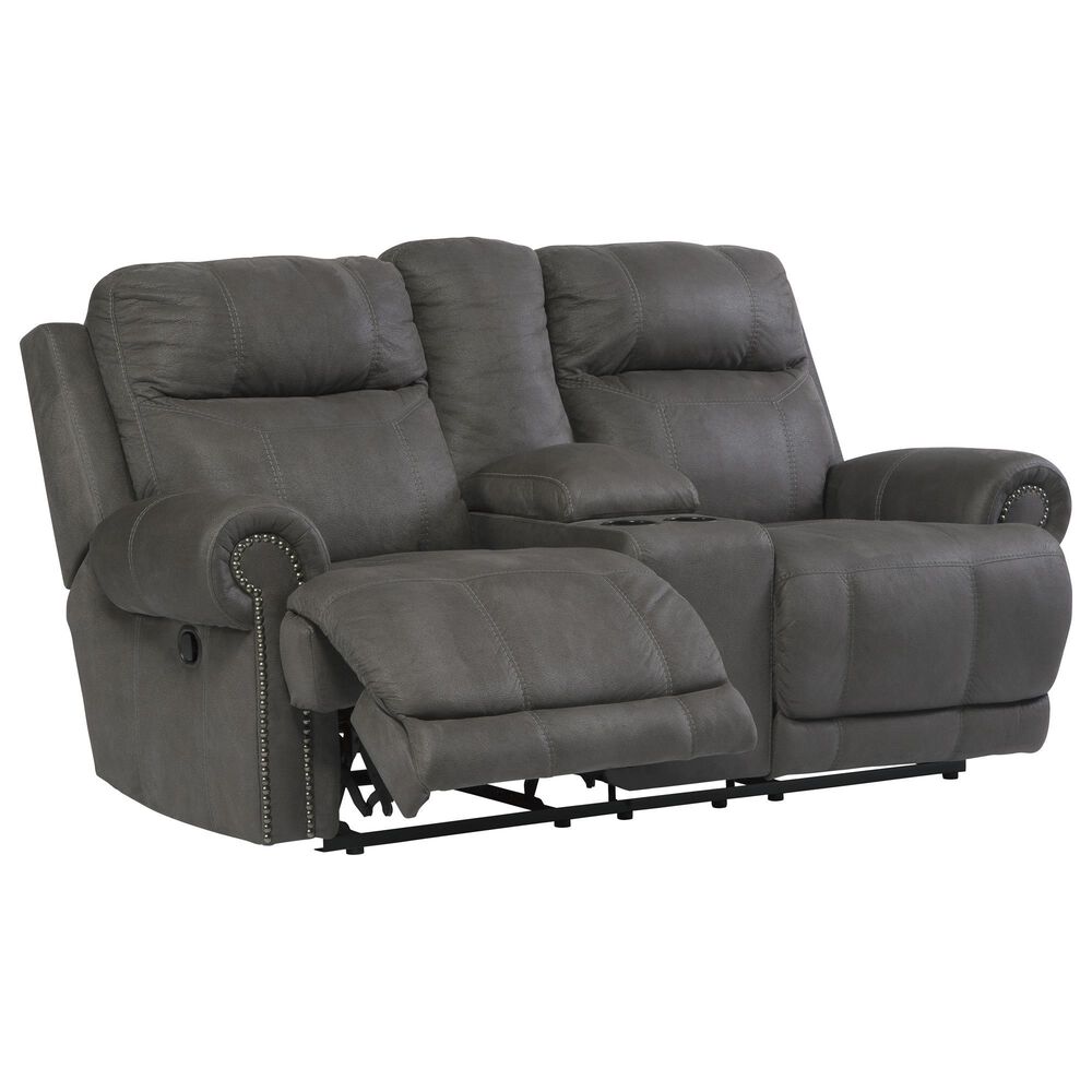 Ashley Austere Manual Reclining Loveseat with Center Console in Gray, , large