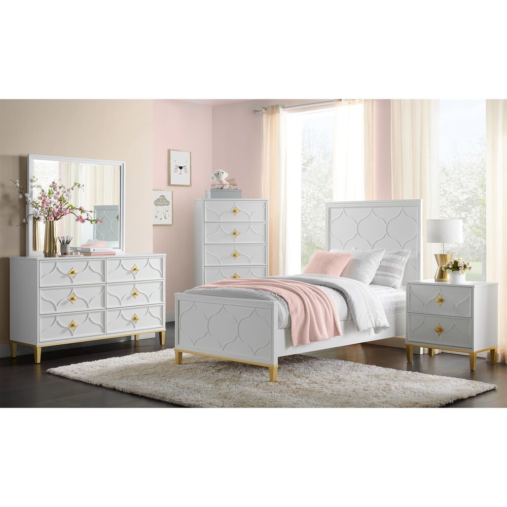 Martin Svensson Home Emma 5 Drawer Chest in Lacquer White with Gold Accents, , large