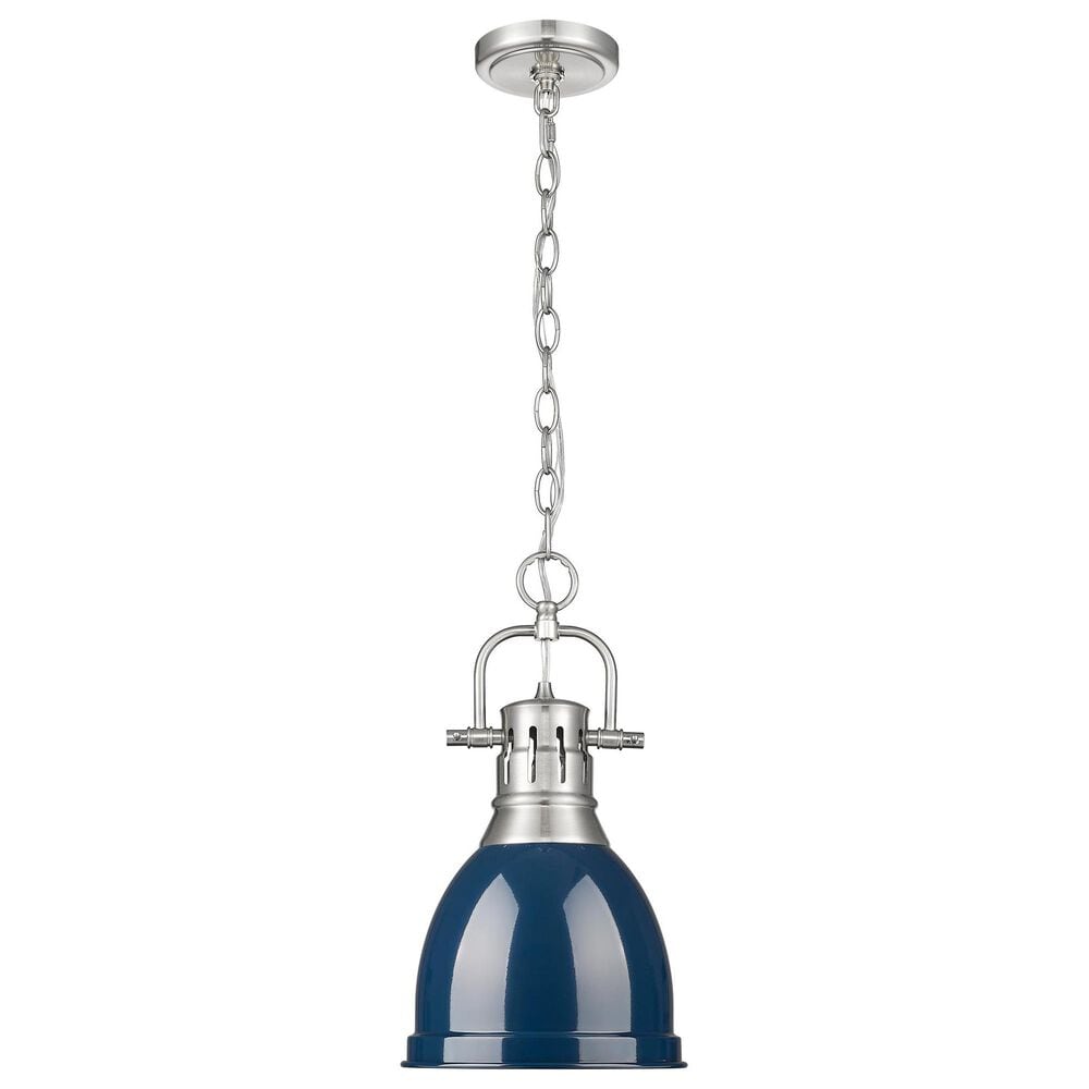 Golden Lighting Duncan 1-Light Small Pendant with Chain and Matte Navy Shade in Pewter, , large