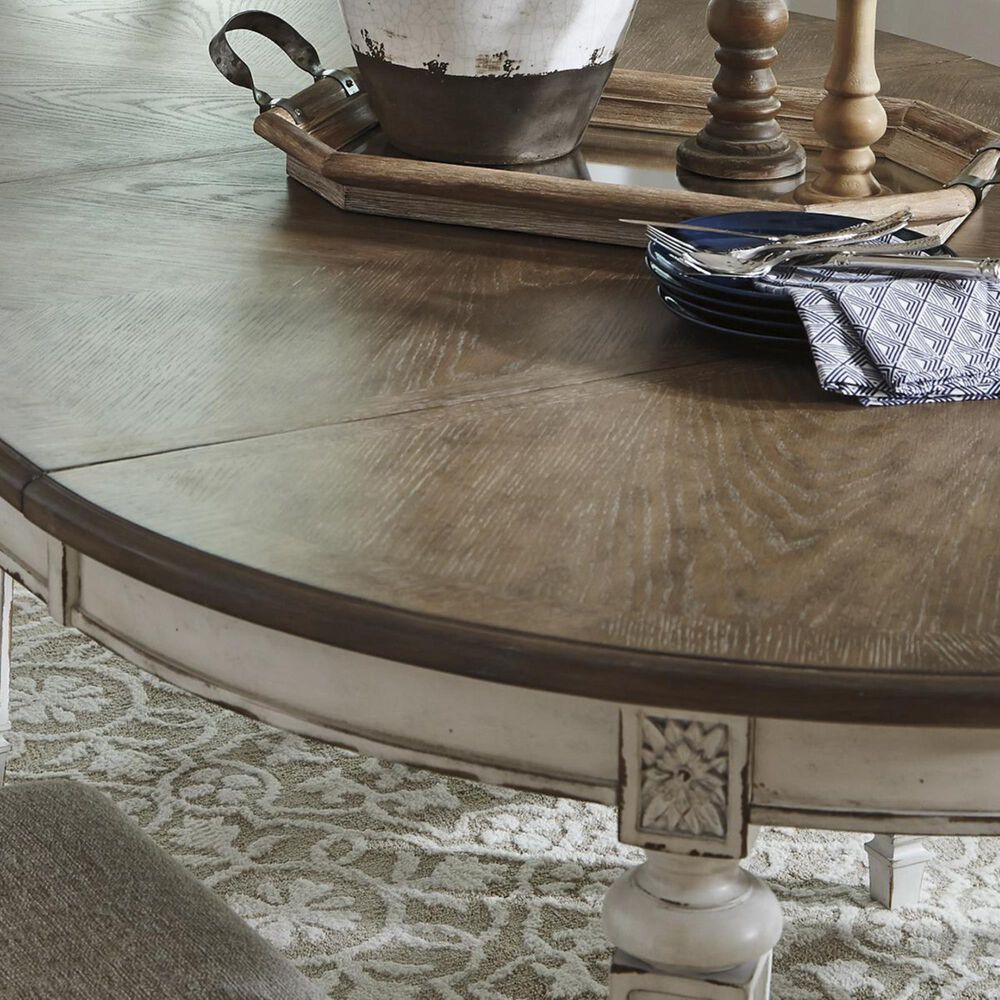 Signature Design by Ashley Realyn Round to Oval Dining Room Extension Table in Chipped White