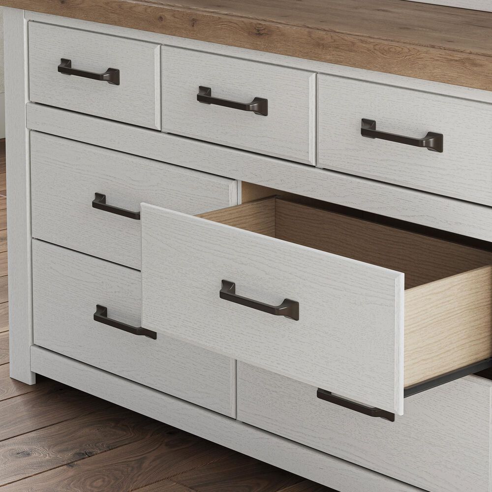Ashley Savonport 7 Drawer Dresser and Mirror in White and Brown, , large