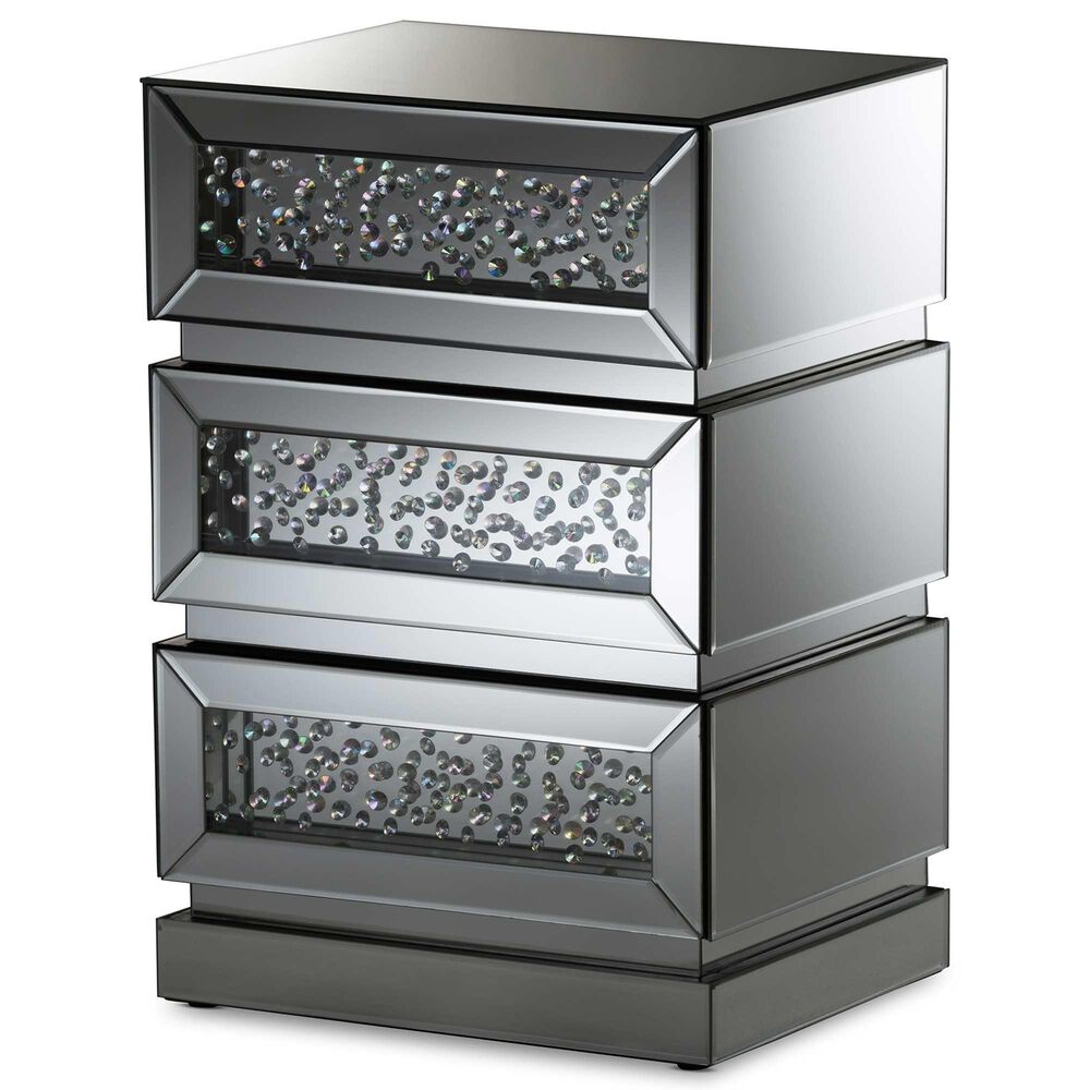Baxton Studio Sabrina Mirrored 3-Drawer End Table in Silver, , large