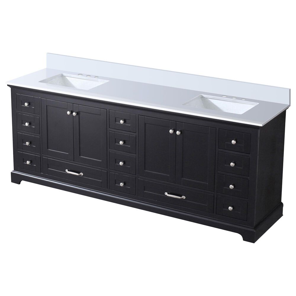 Lexora Home Dukes 84&quot; Double Bathroom Vanity in Espresso with 2 cm White Quartz Top and Rectangular Sinks, , large