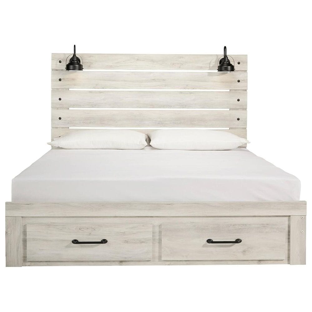 Ashley Cambeck King Storage Bed in Whitewash with Lighting, , large