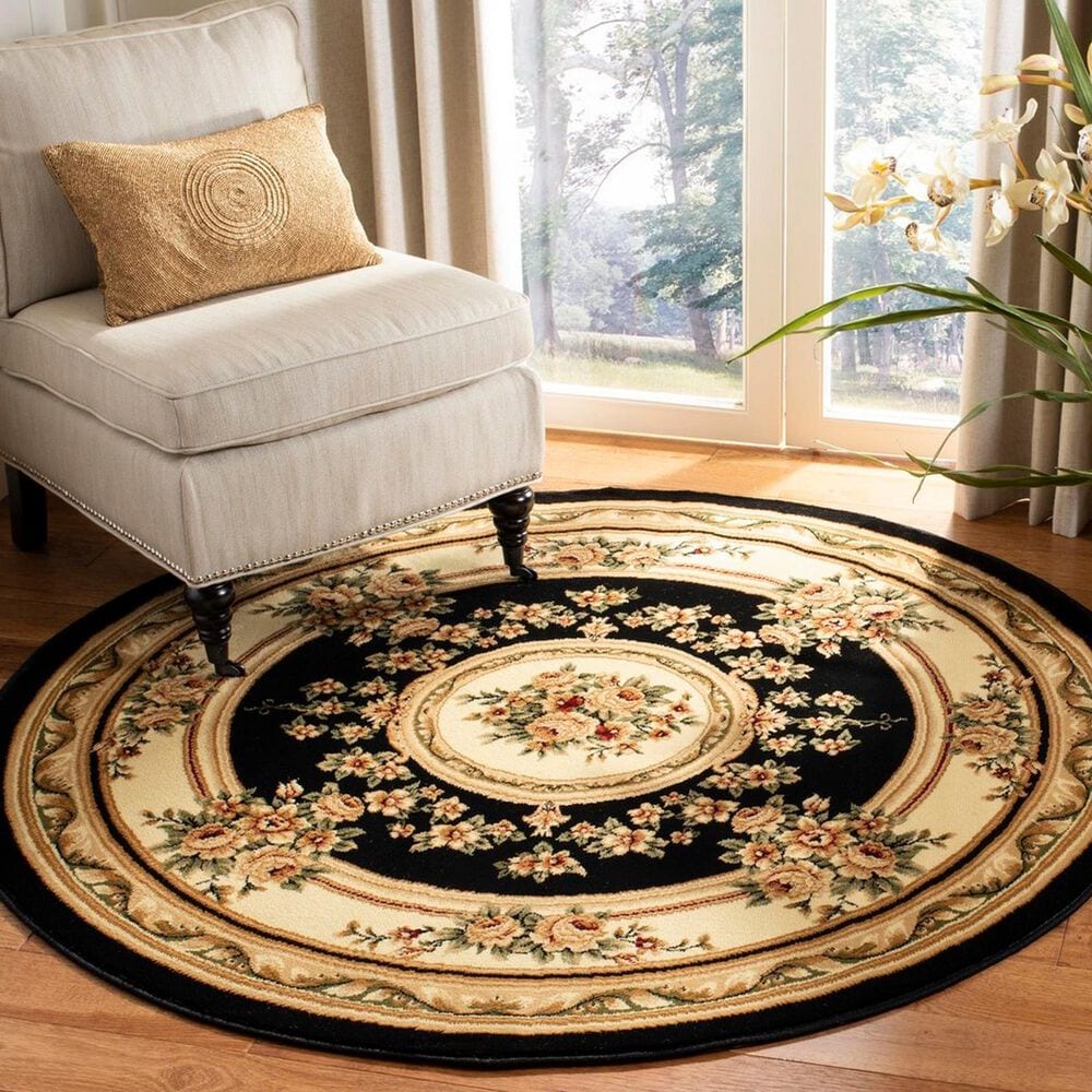 Safavieh Lyndhurst LNH218 5&#39;3&quot; Round Black and Ivory Area Rug, , large