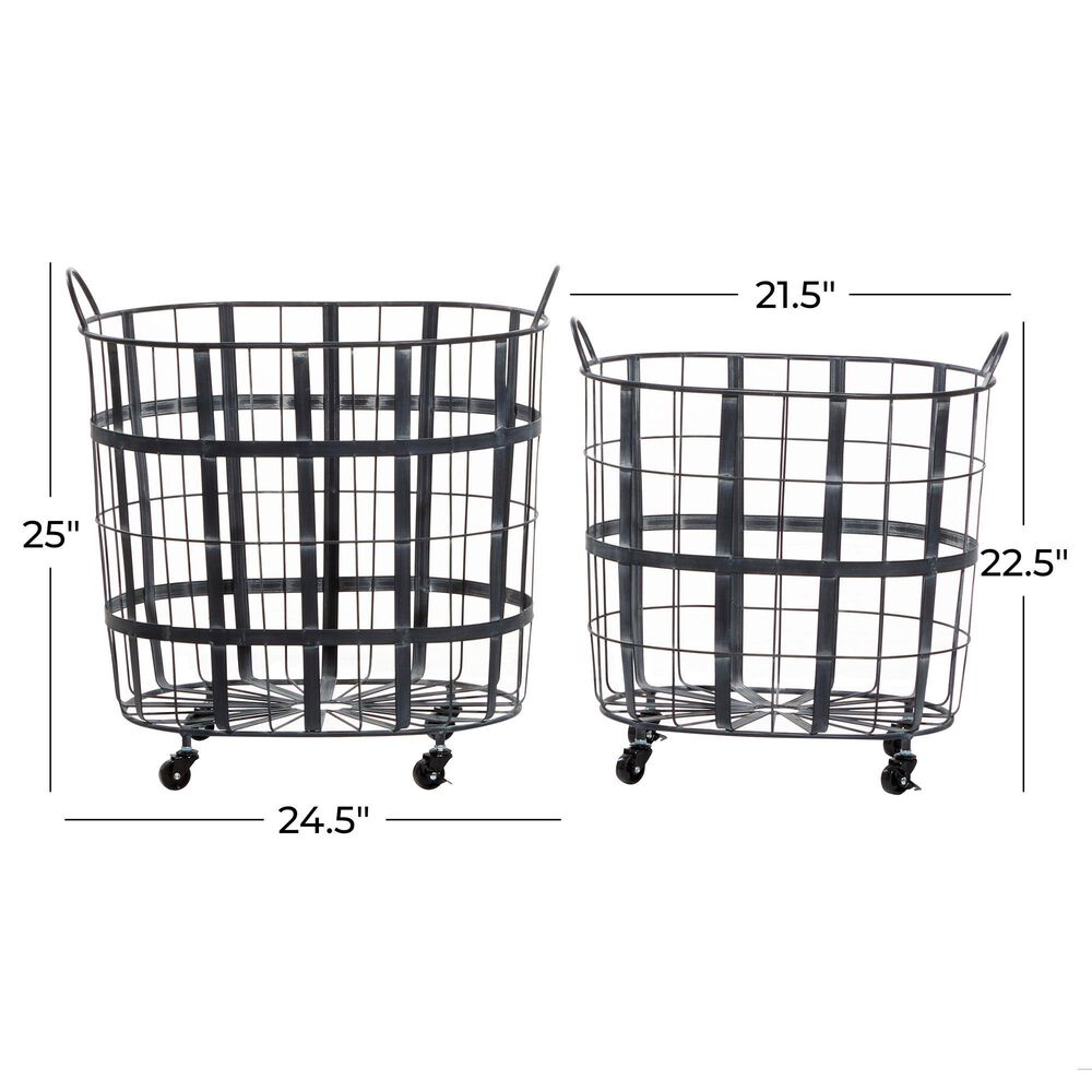 Maple and Jade Industrial Metal Storage Basket in Black &#40;Set of 2&#41;, , large