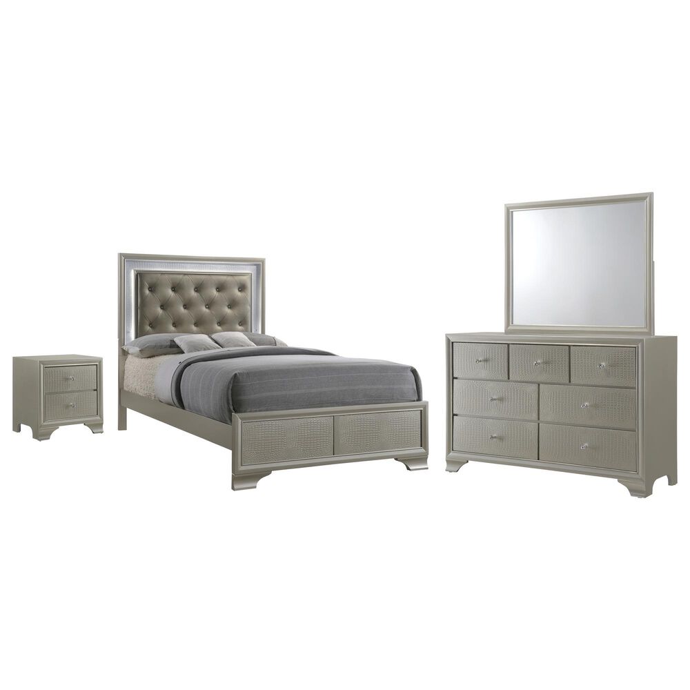 Crown Mark Lyssa 4-Piece Full Panel Bedroom Set with Dresser Mirror in Champagne, , large