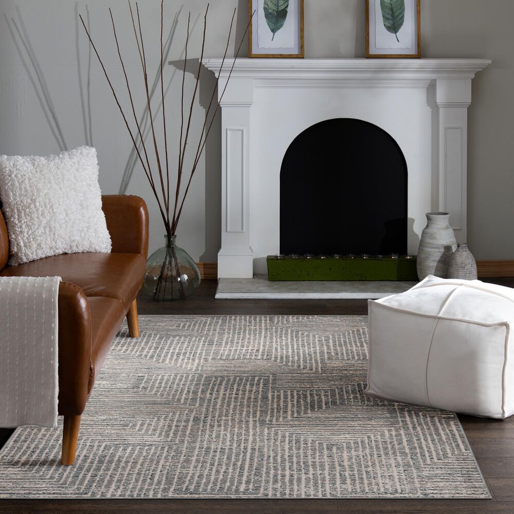 Central Oriental Heirloom Odette Sky Blue and Navajo White 9'10" x 12'10" Area Rug, , large