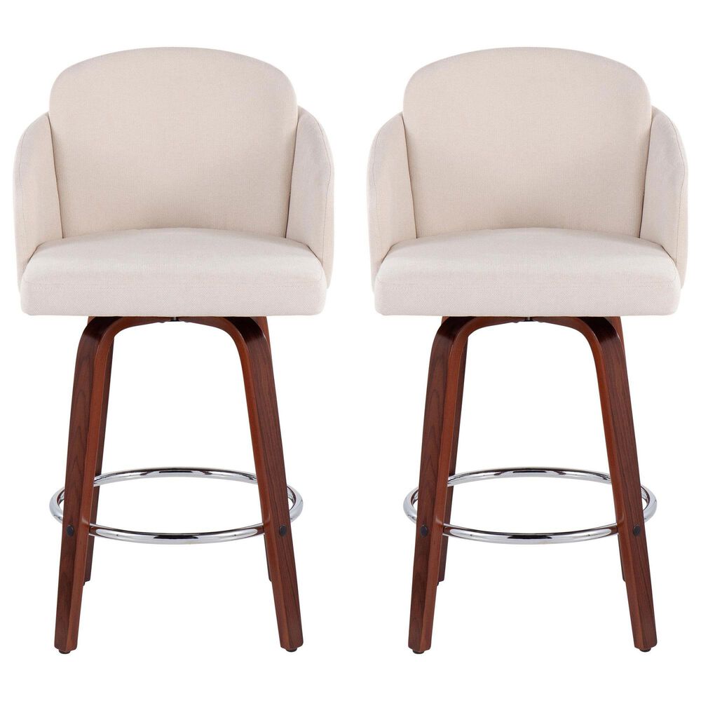 LumiSource Dahlia Swivel Counter Stool with Cream Fabric Upholstery in Walnut and Chrome (Set of 2), , large