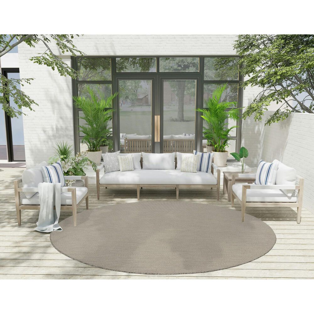 Nourison Courtyard Ivory and Silver 8&#39; Round Indoor/Outdoor Area Rug, , large