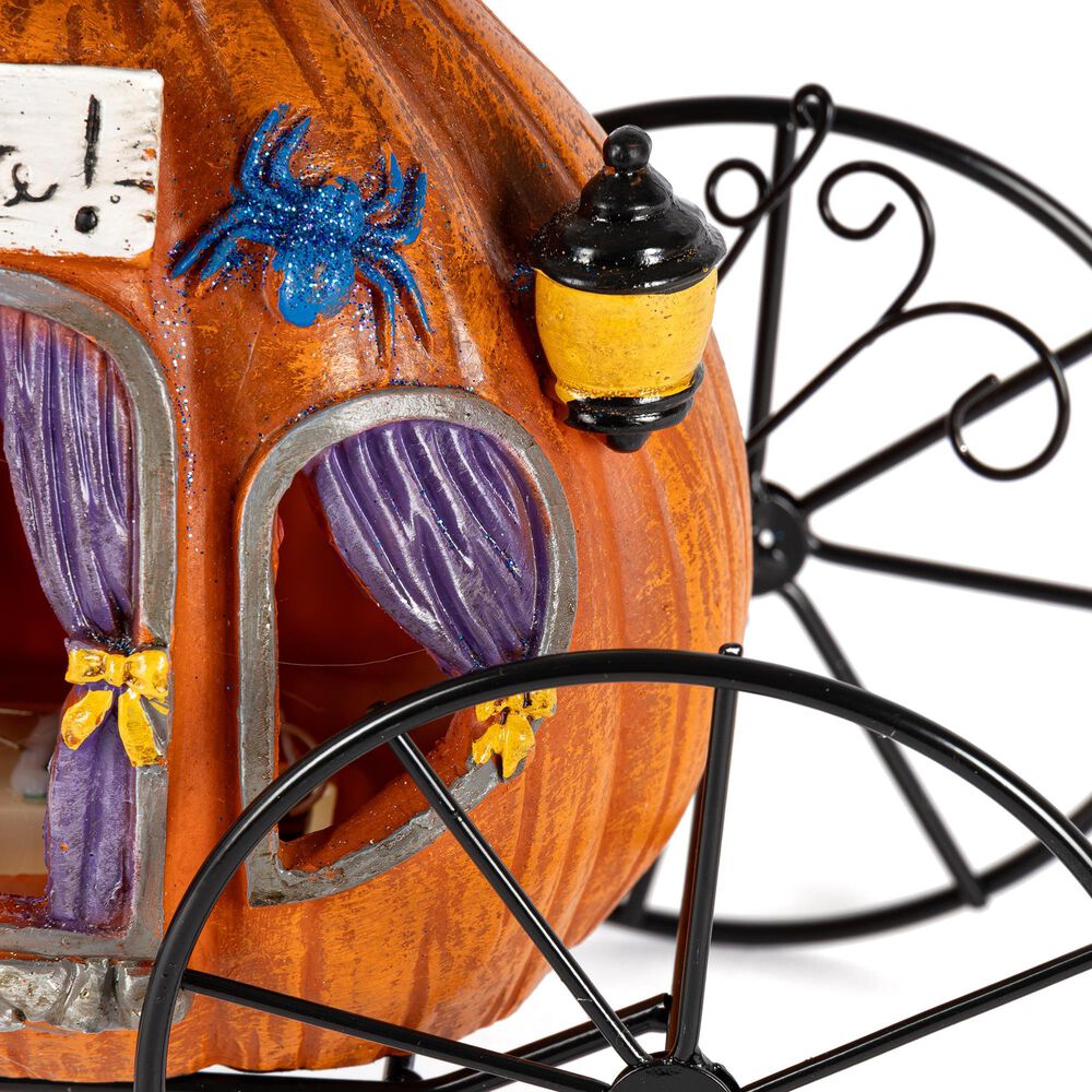 The Gerson Company 2-Piece B/O Lighted Resin and Metal Halloween Pumpkin Carriage Set in Assort, , large