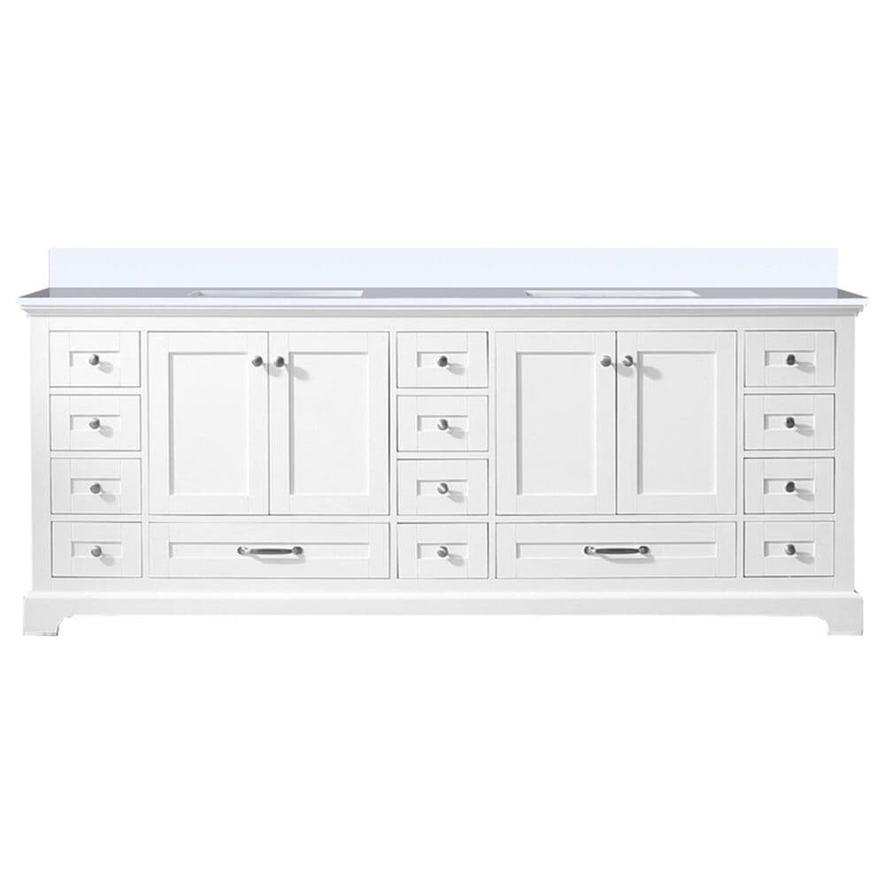 Lexora Home Dukes 84&quot; Double Bathroom Vanity in White with 2 cm White Cultured Marble Top and Rectangular Sinks, , large