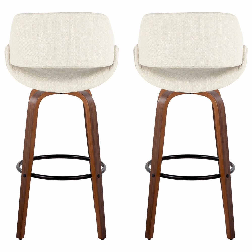 LumiSource Fabrico 30" Swivel Fixed-Height Bar Stool with Cream Noise Fabric Upholstery in Black and Walnut (Set of 2), , large