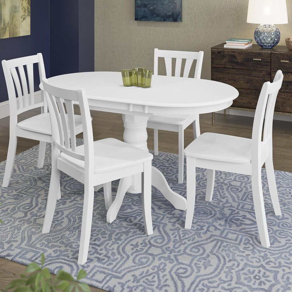 CorLiving Dillon Pedestal Dining Table with Leaf in White - Table Only, , large