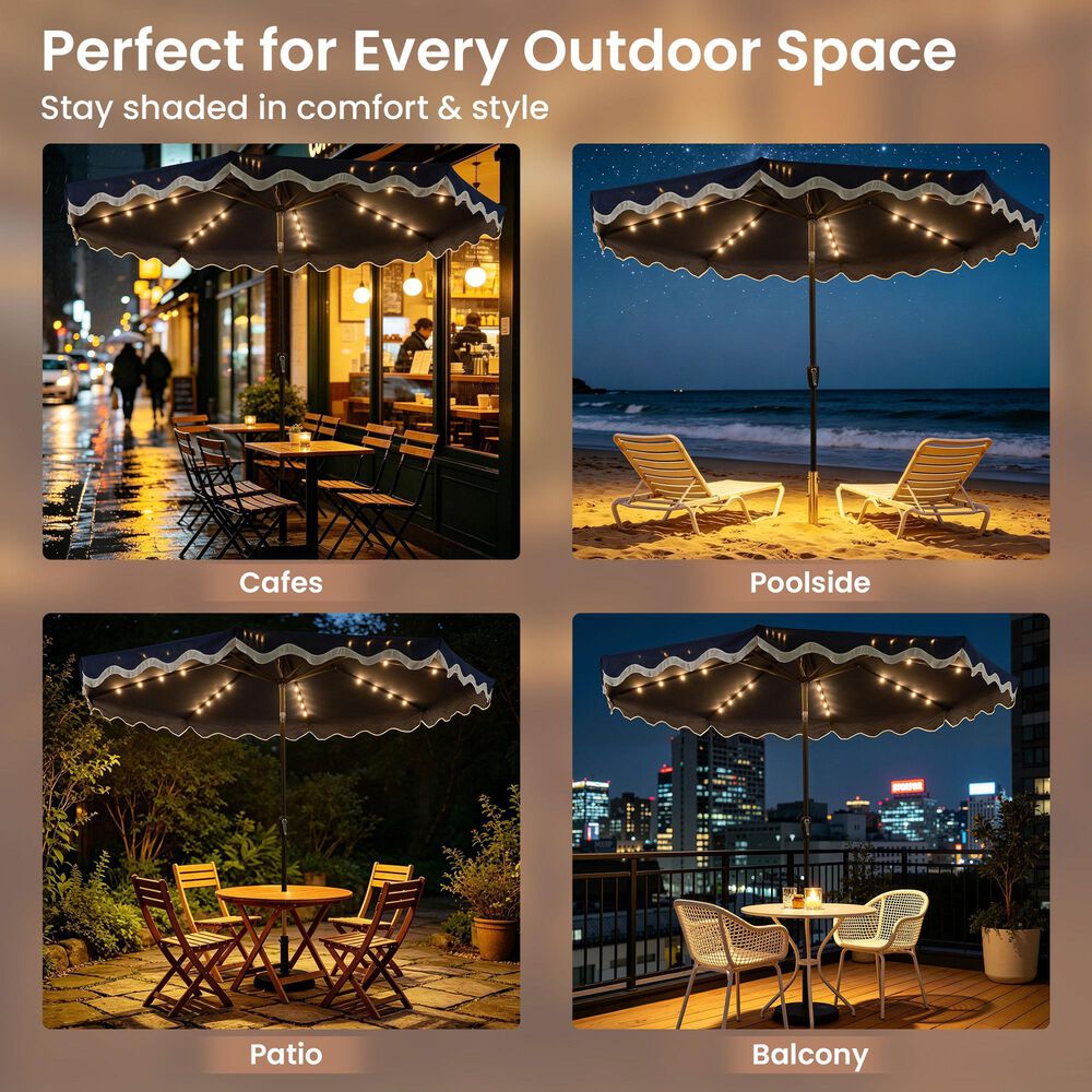 HOMLUX 10' Patio Umbrella with Lights in Dark Blue, , large