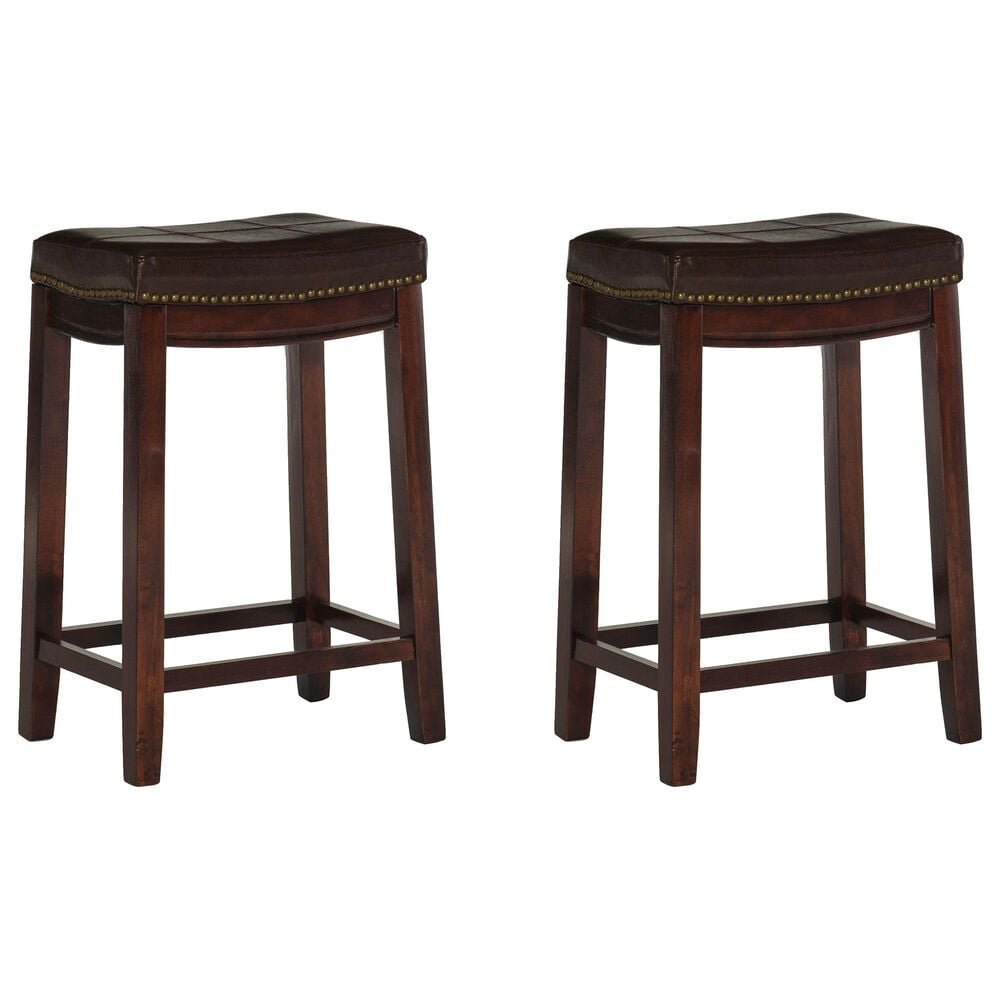 Linon Home Decor Claridge Counter Stool with Brown Cushion in Dark Brown (Set of 2), , large