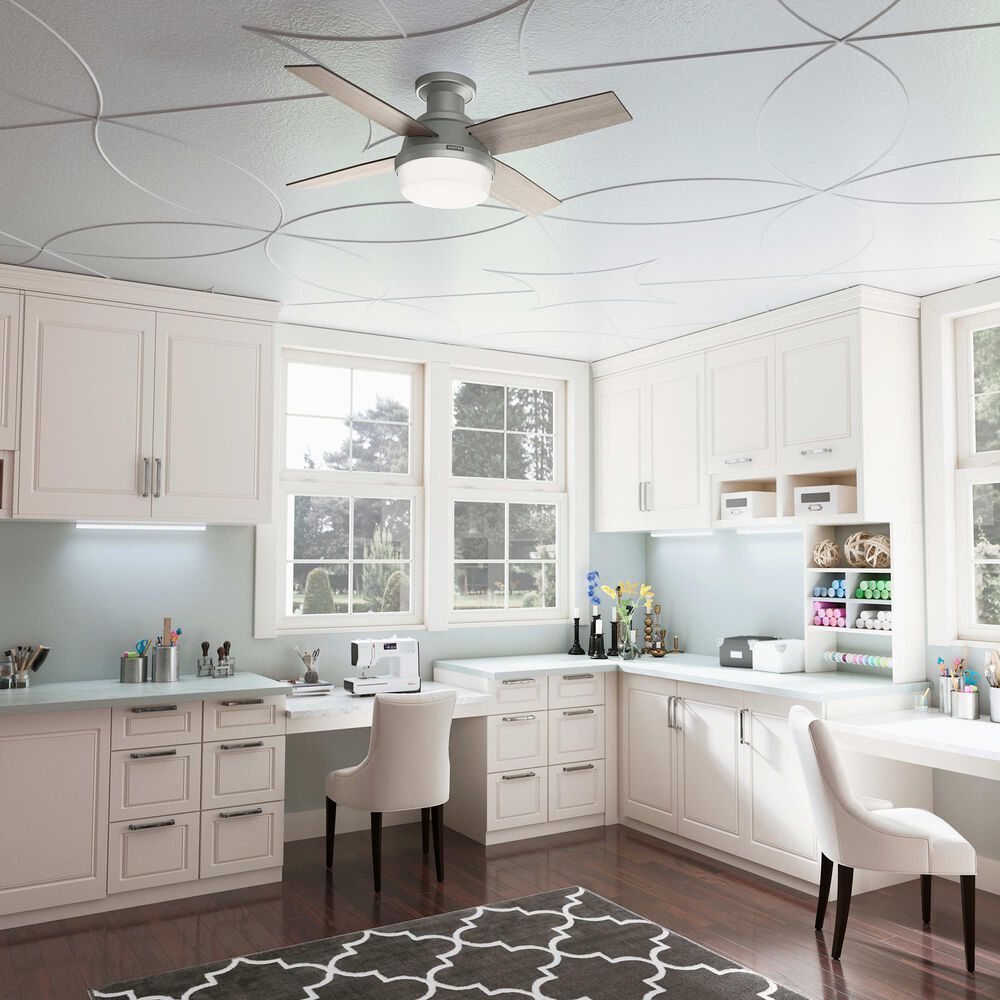 Hunter Dempsey Low Profile 44&quot; Ceiling Fan with Lights in Matte Silver, , large