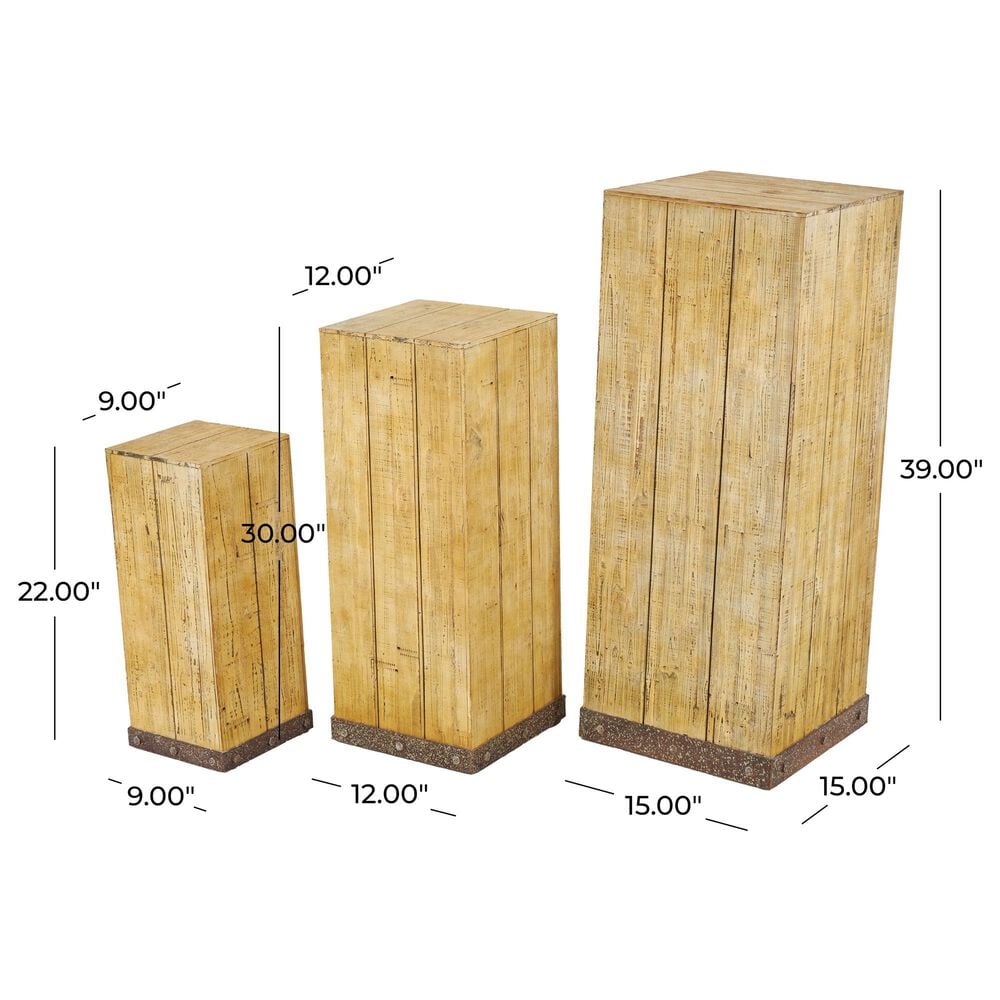Maple and Jade 3-Piece Side End Pedestal Table Set in Oiled Brown, , large