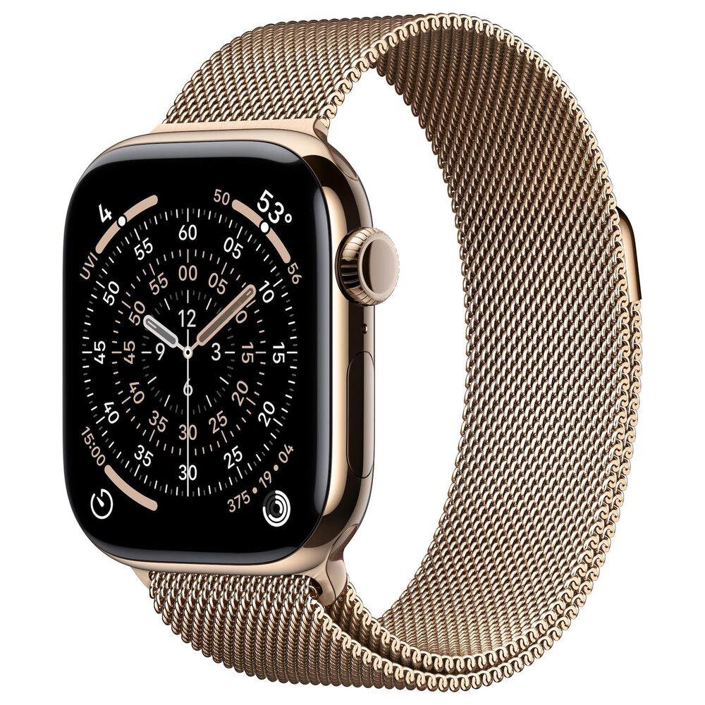 Apple Watch Series 11 (GPS+Cellular) 42mm Titanium Case with Milanese Loop in Gold and 2-Year AppleCare+, , large