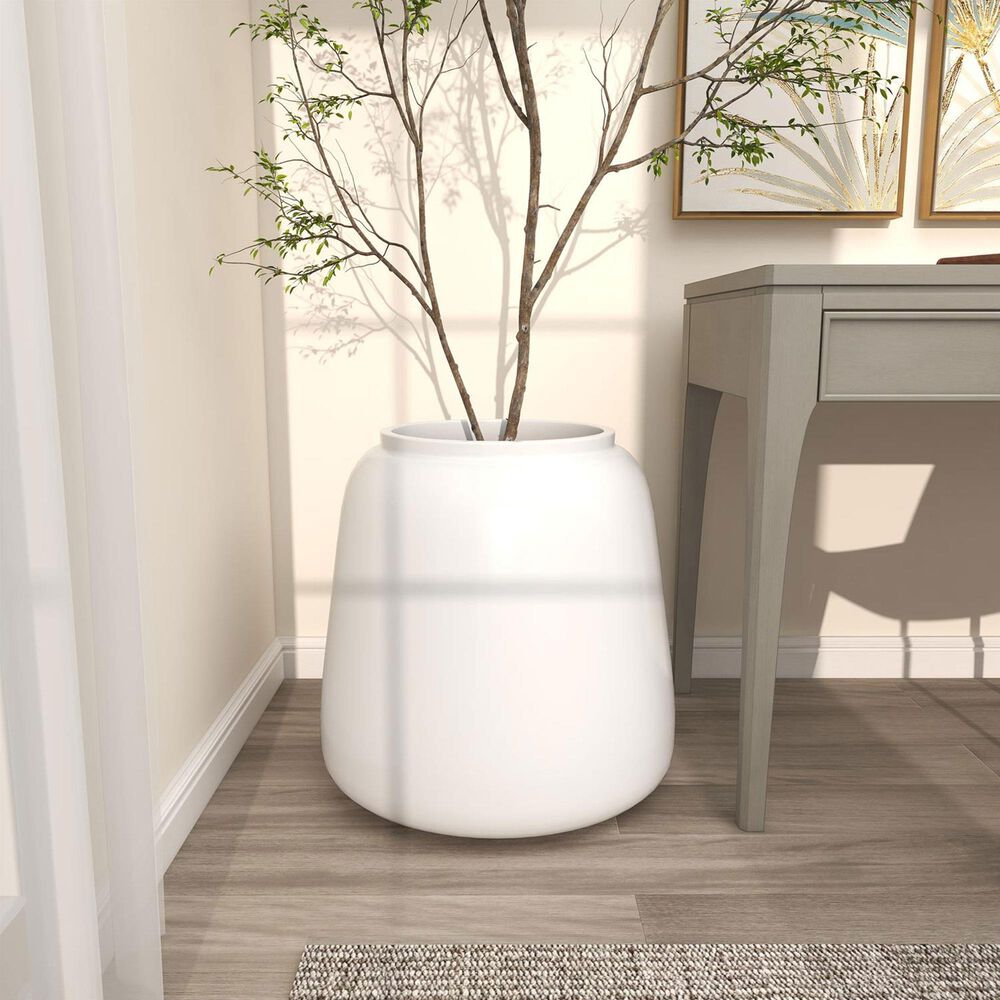 Maple and Jade 20&quot; Short Floor Decorative Vase in Polished White, , large