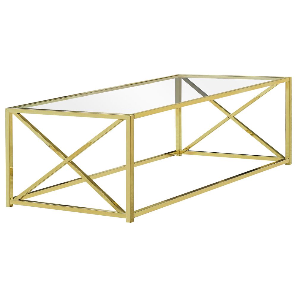 Monarch Specialties 44 Coffee Table In Gold And Glass Nebraska Furniture Mart