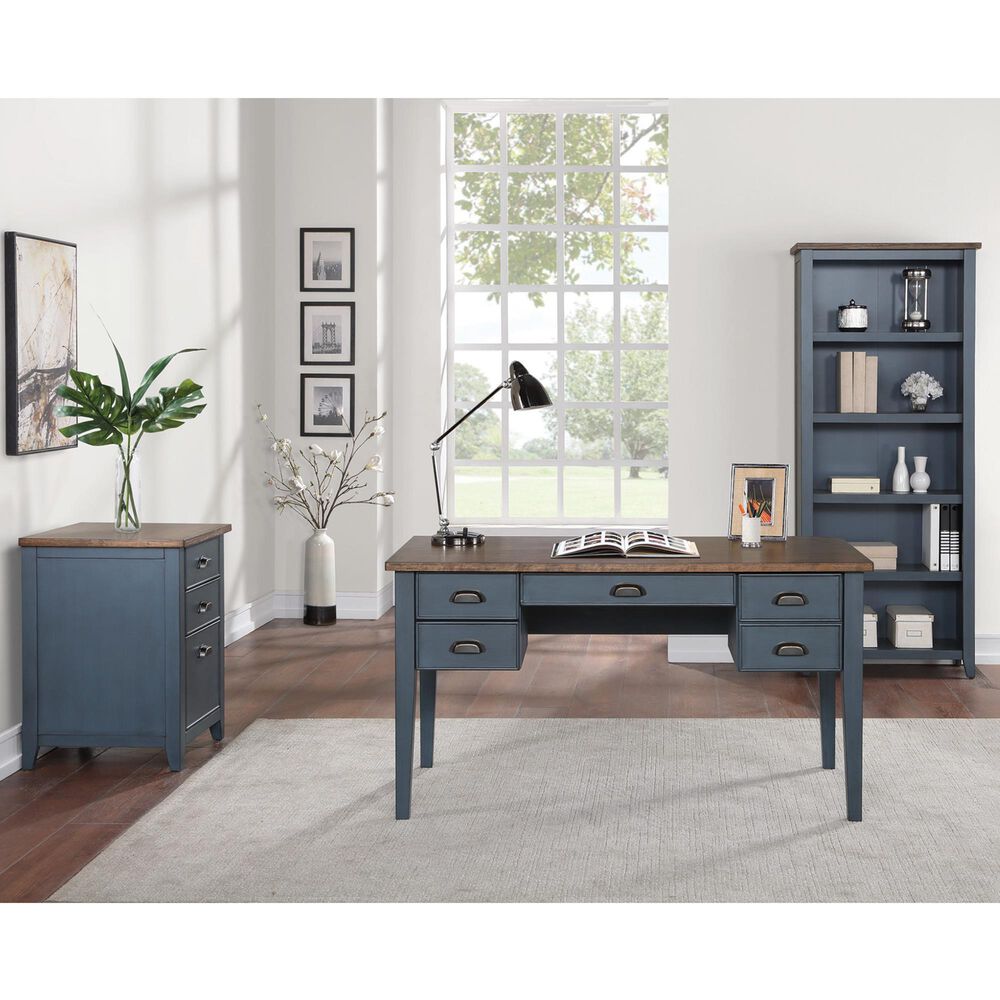 Wycliff Bay Fairmont 3-Piece Half Pedestal Desk with Bookcase and File Cabinet Set in Dusty Blue and Natural, , large