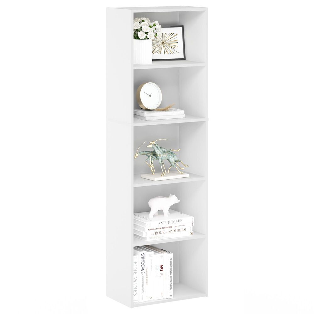 HOMLUX 5-Tier Reversible Bookshelf with Decorative Open Shelves in White, , large