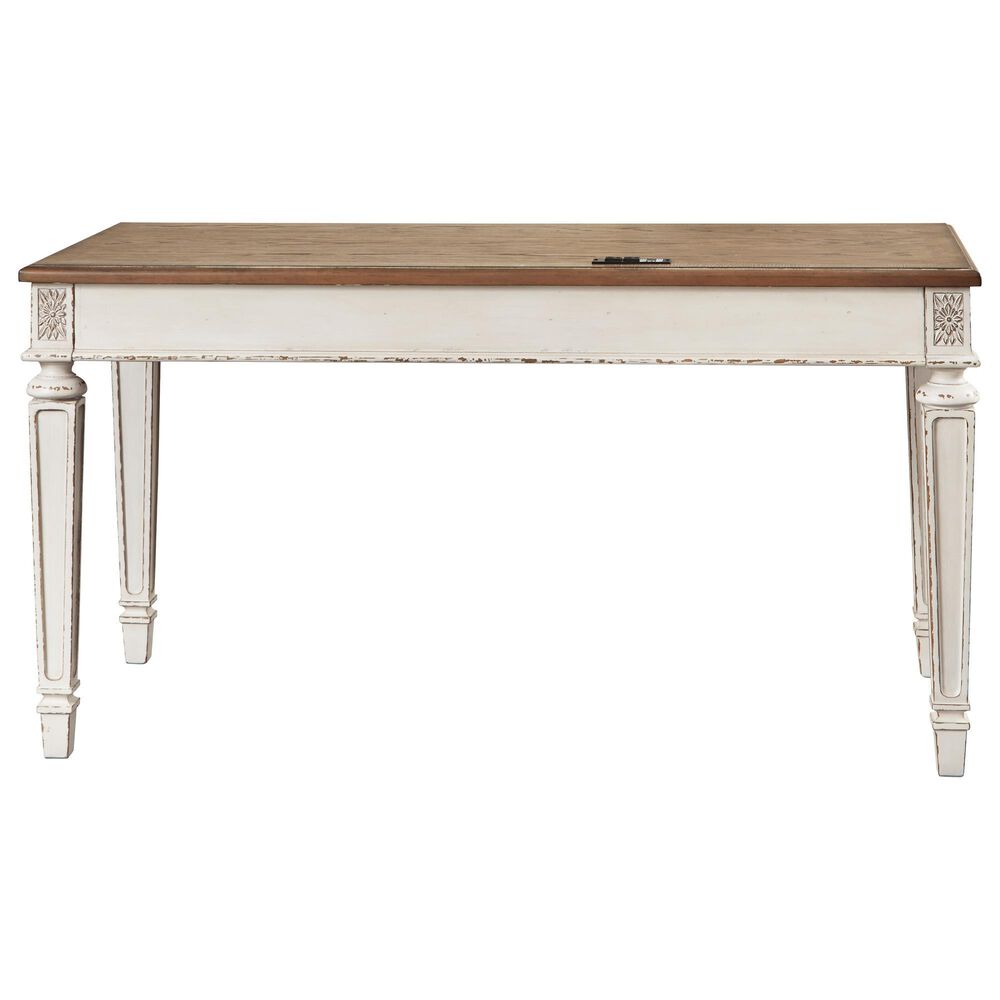 Ashley Realyn 3-Drawer Home Office Desk in White and Brown, , large