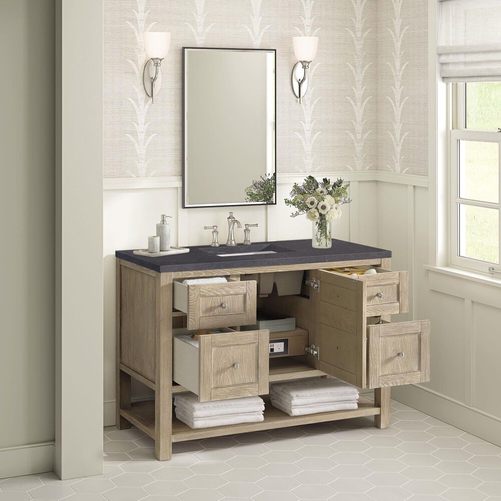 James Martin Vanities Breckenridge 48&quot; Single Vanity in Whitewashed Oak with 3 cm Charcoal Soapstone Quartz Top, , large
