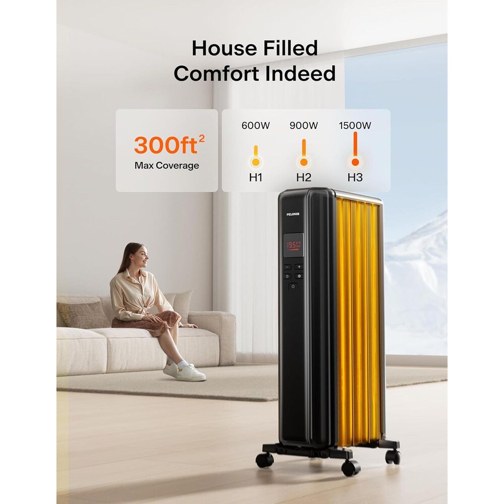 Pelonis Oil-Filled Radiant Tower Indoor Electric Heater with Thermostat and Remote, , large