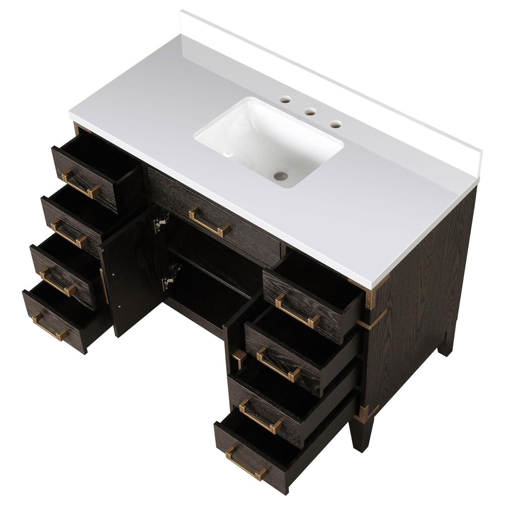 Lexora Home Laurel 48&quot; Single Bathroom Vanity in Brown Oak with White Quartz Top and Rectangular Sink, , large