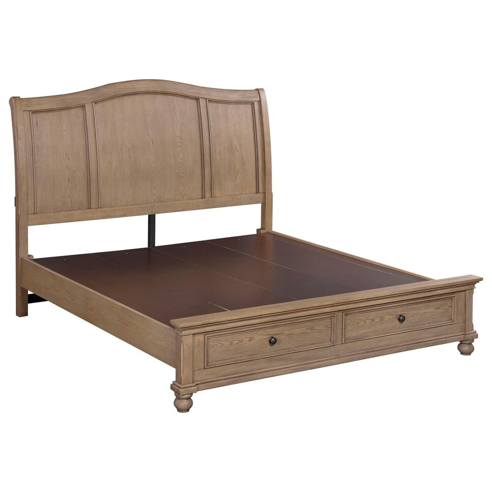 Riva Ridge Oxford Queen Sleigh Storage Bed with Two Nightstands in Tan with USB Ports, , large