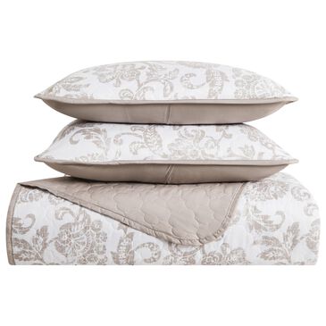 Pem America Sylvana Jacobean 2-Piece Twin/Twin XL Quilt Set in White and Taupe, , large