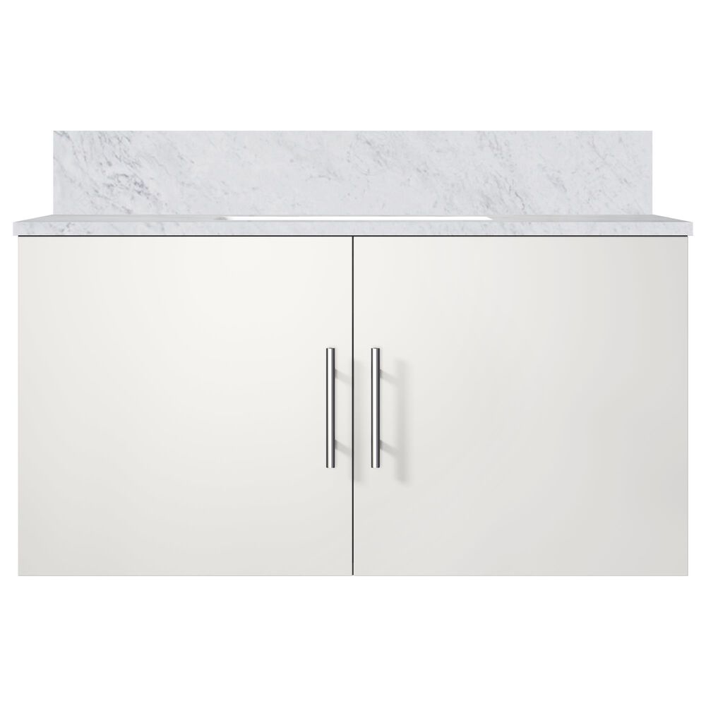 Lexora Home Geneva 36&quot; Single Bathroom Vanity in Glossy White with 2 cm White Carrara Marble Top and Rectangular Sink, , large