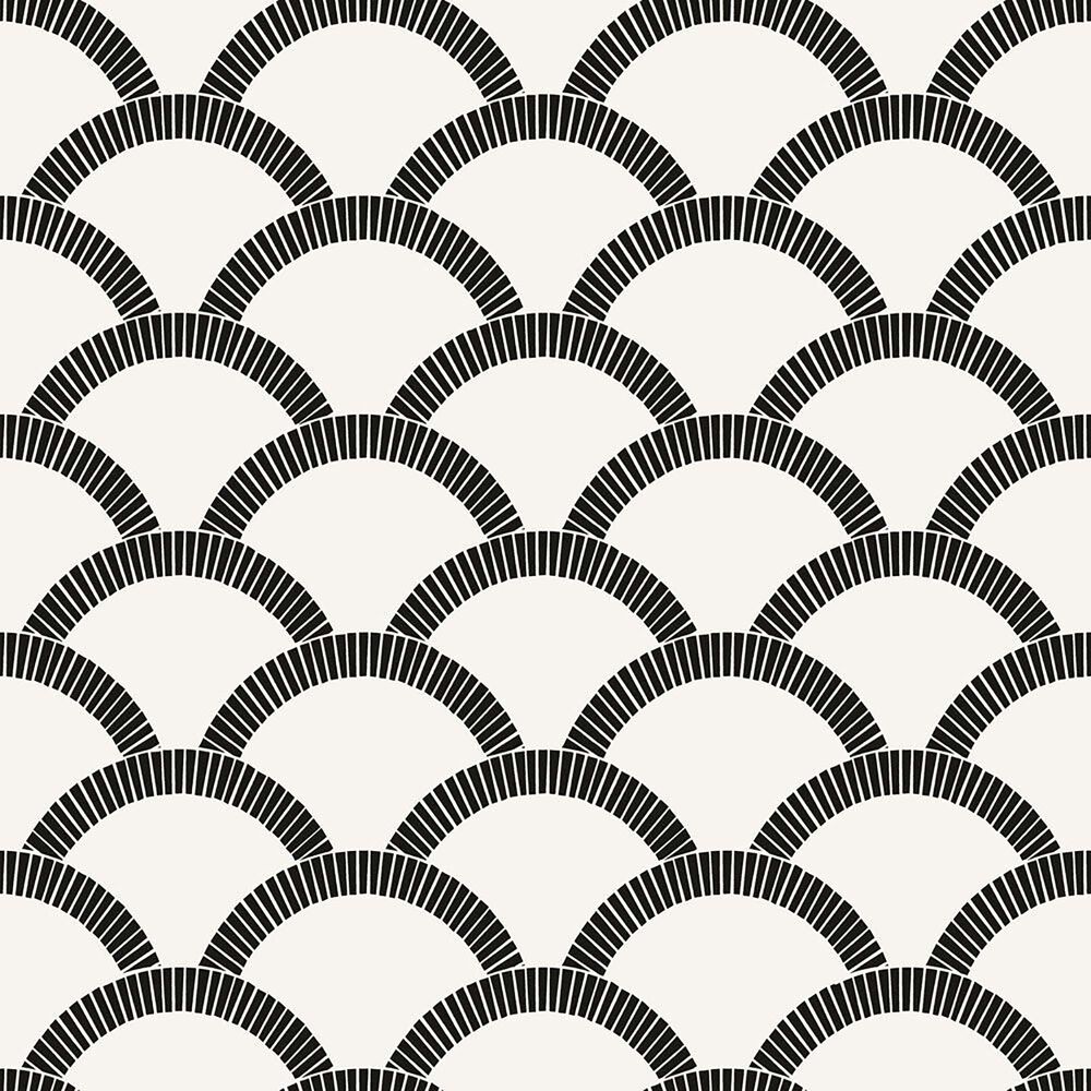 Tempaper 28 sq. ft. Mosaic Scallop Black &amp; Cream Peel and Stick Wallpaper, , large