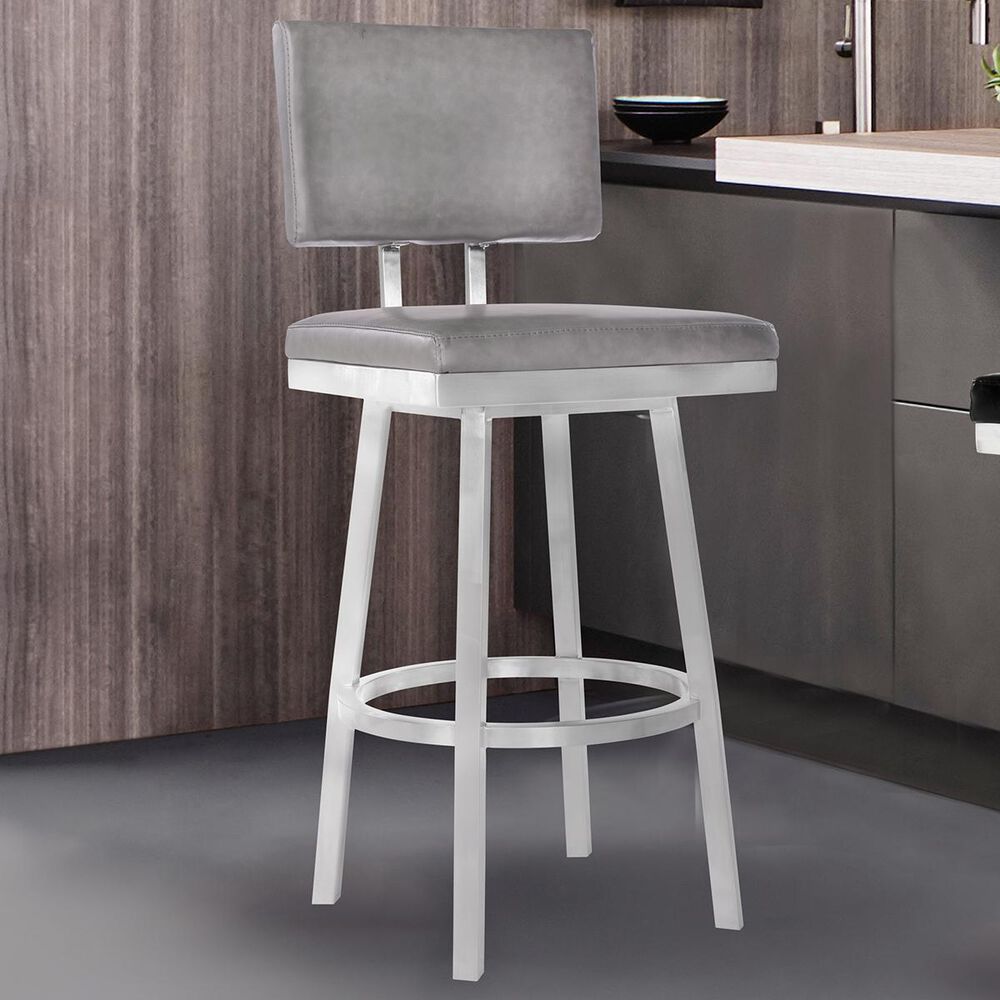 Blue River Balboa 30" Armless Bar Stool in Vintage Gray and Stainless Steel, , large