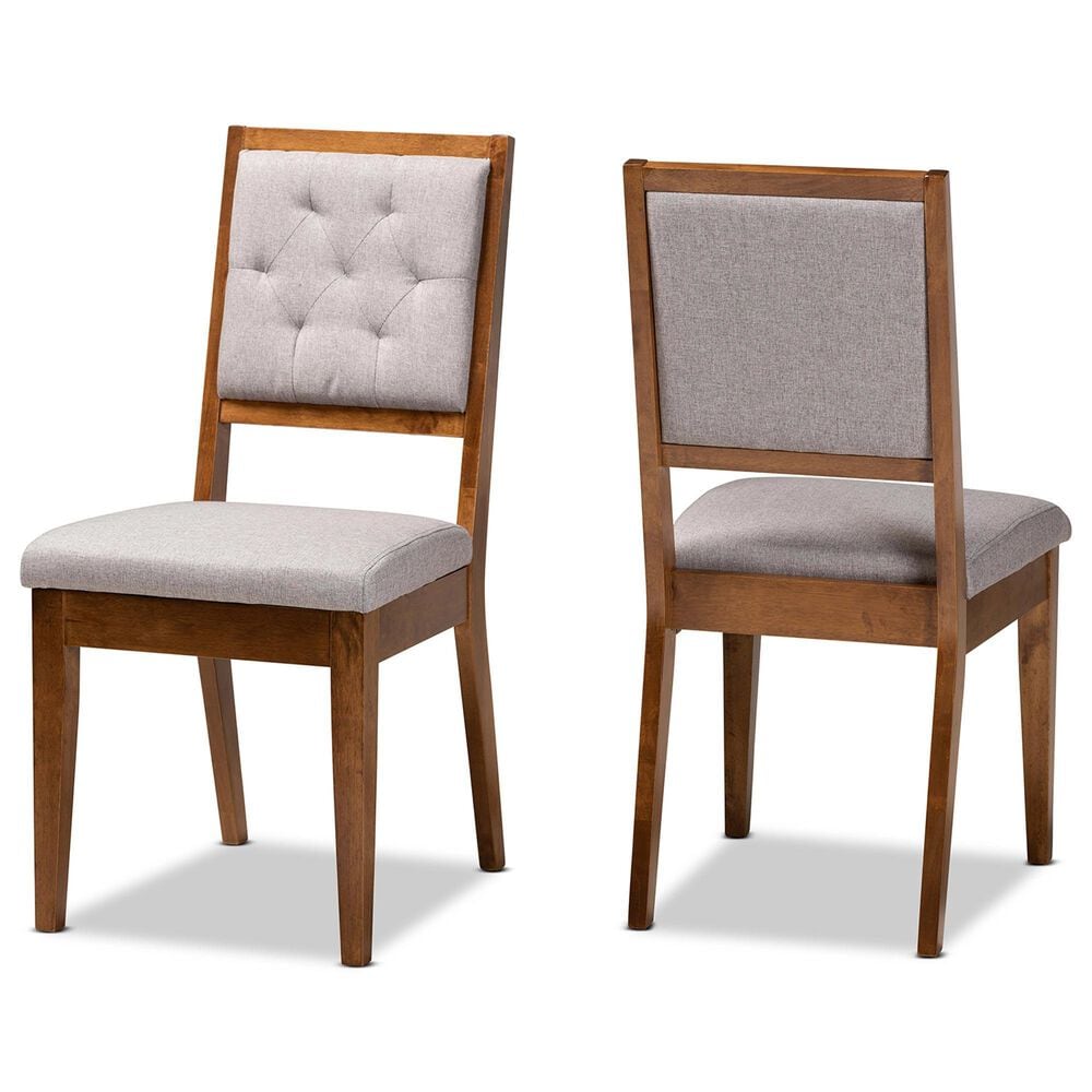 Baxton Studio Gideon Side Chair with Grey Cushion in Walnut Brown (Set of 2), , large