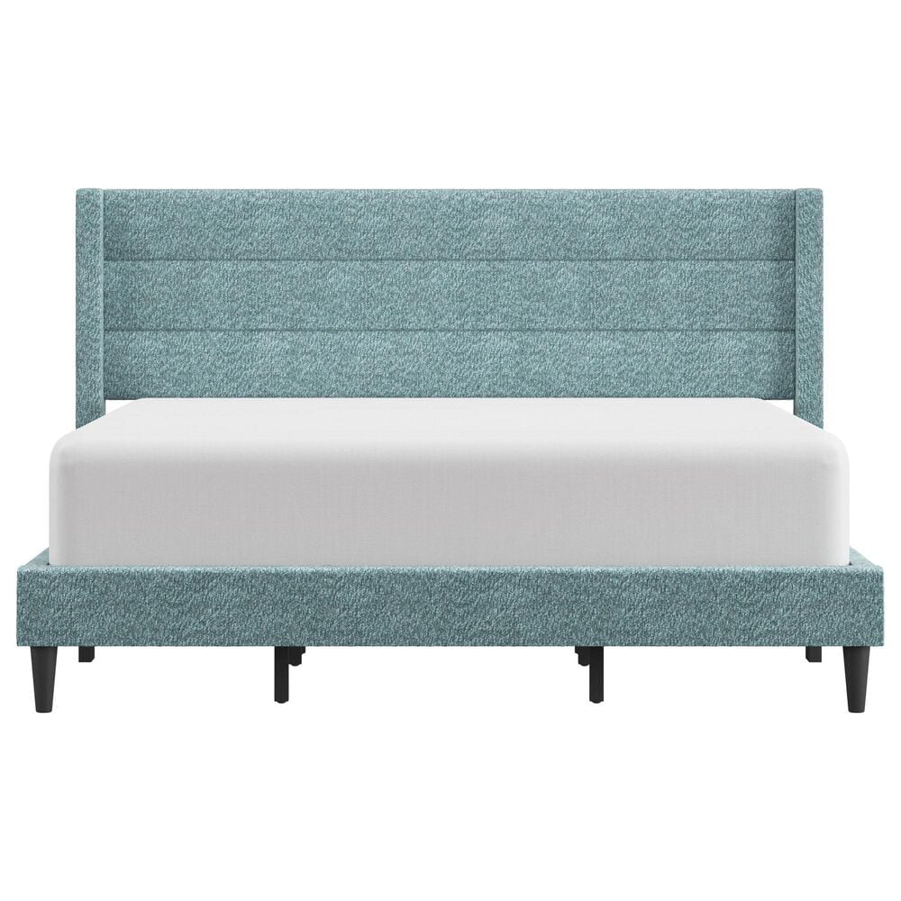 Richlands Furniture Demore King Platform Bed with Light Aqua Blue Upholstery in Black, , large