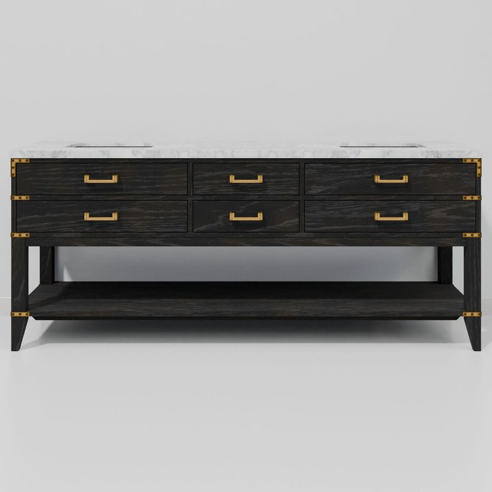 Lexora Home Norwalk 80&quot; Double Bathroom Vanity in Black Oak with White Carrara Marble Top and Rectangular Sinks, , large