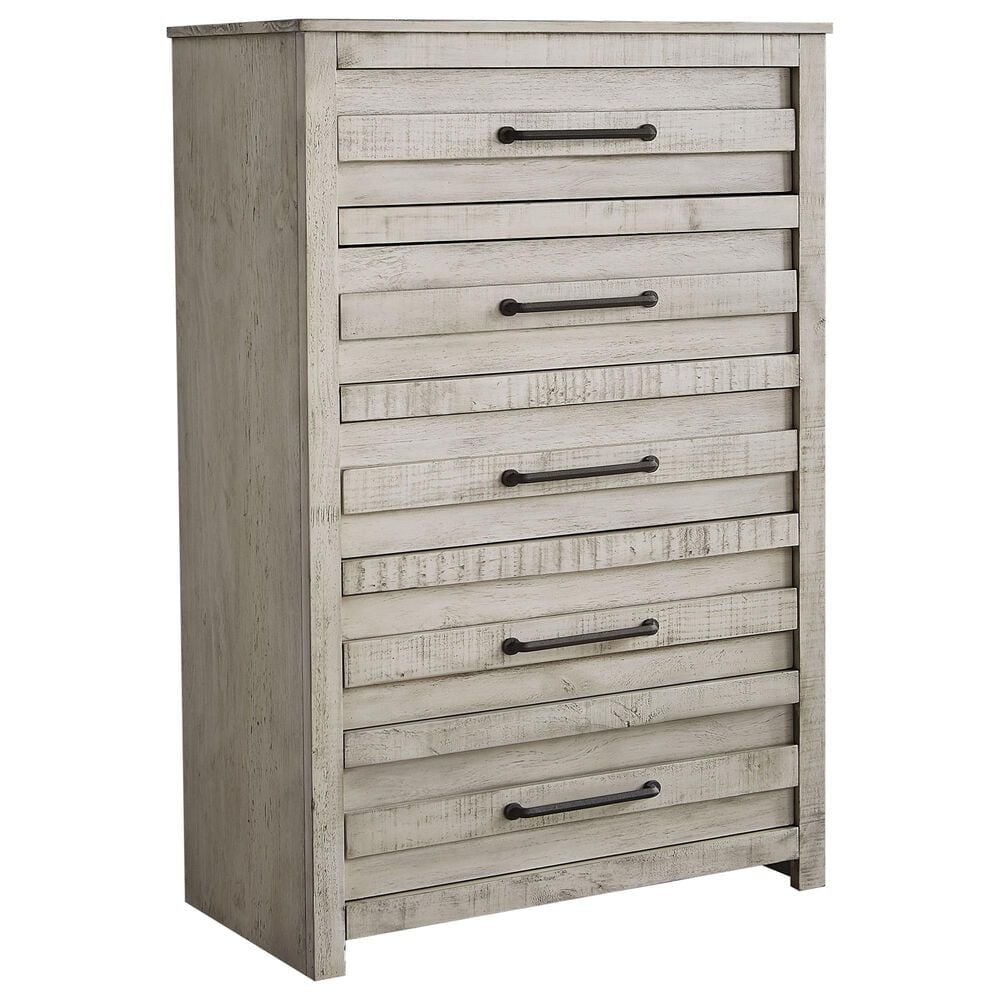 Richlands Furniture Villa 5 Drawer Chest in Distressed Bright White, , large