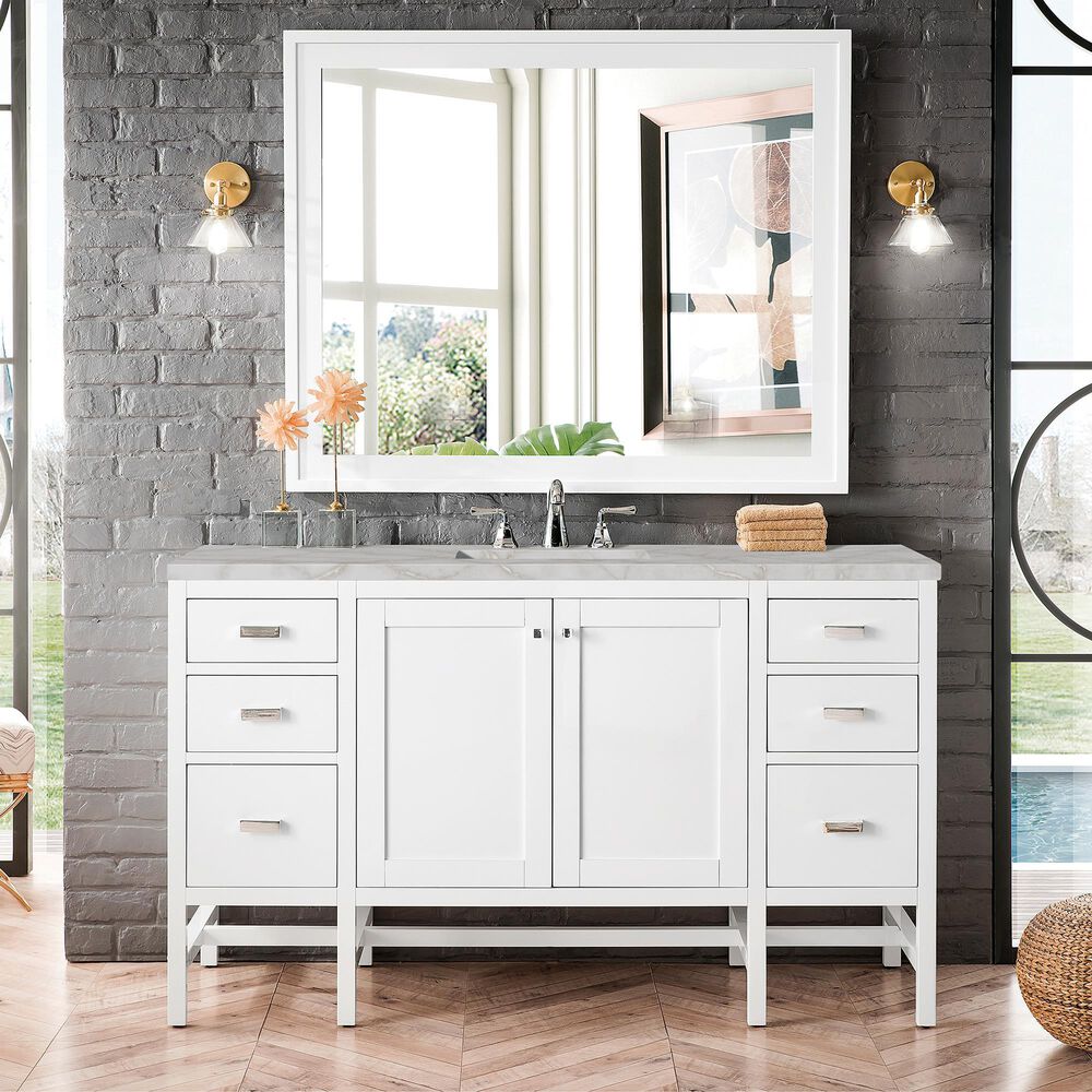 James Martin Vanities Addison 30&quot; Single Bathroom Vanity in Glossy White with 3 cm Victorian Silver Quartz Top and Rectangular Sink, , large