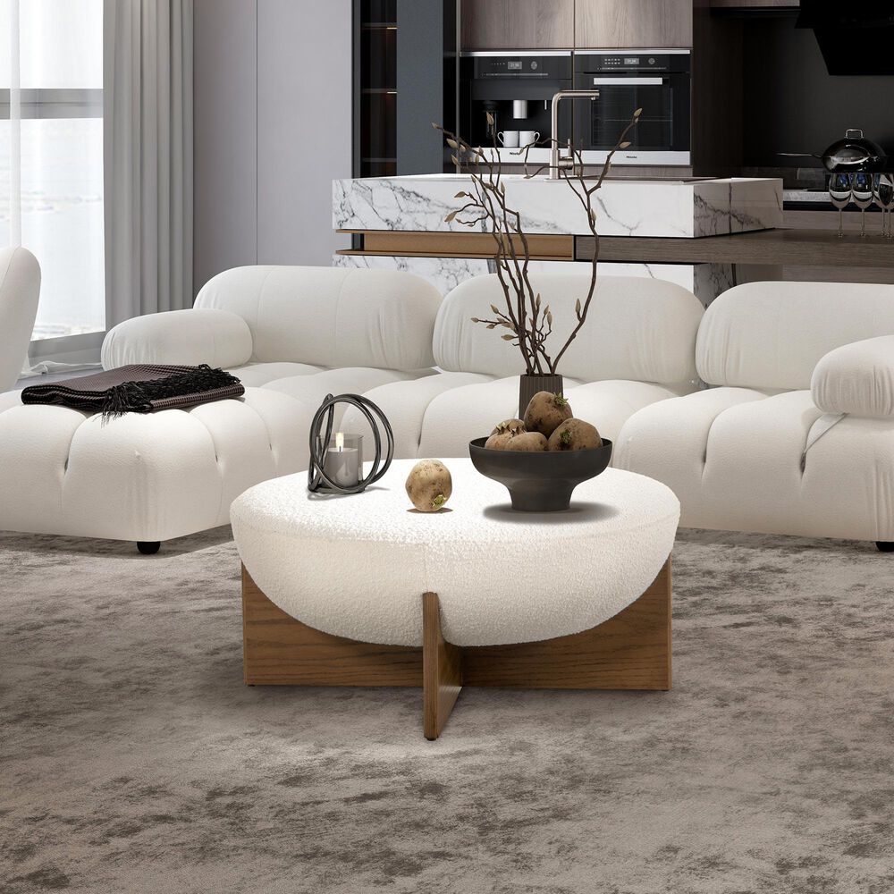 Jennifer Taylor Home Bali Upholstered Cocktail Ottoman in Ivory White, , large