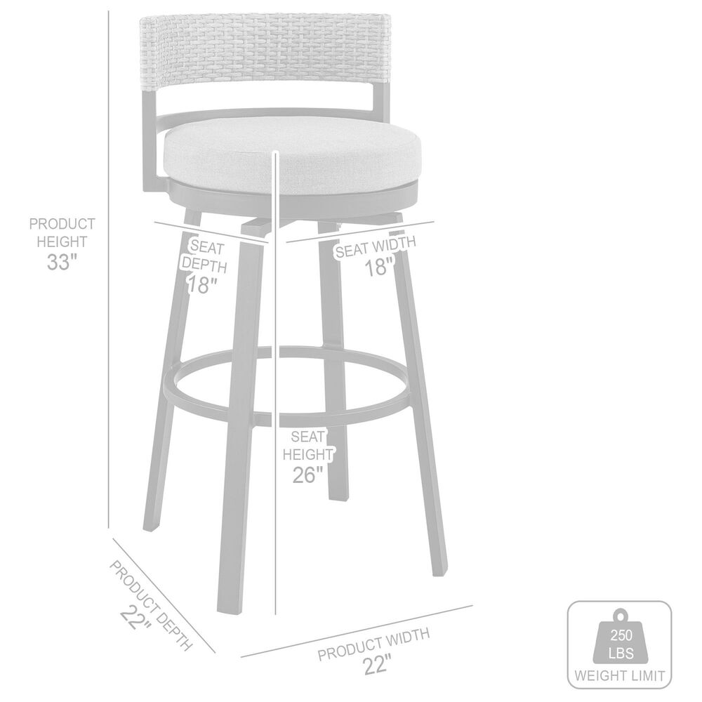 Armen Living Encinitas Patio Swivel Counter Height Bar Stool with Dark Gray Cushion in Black, , large