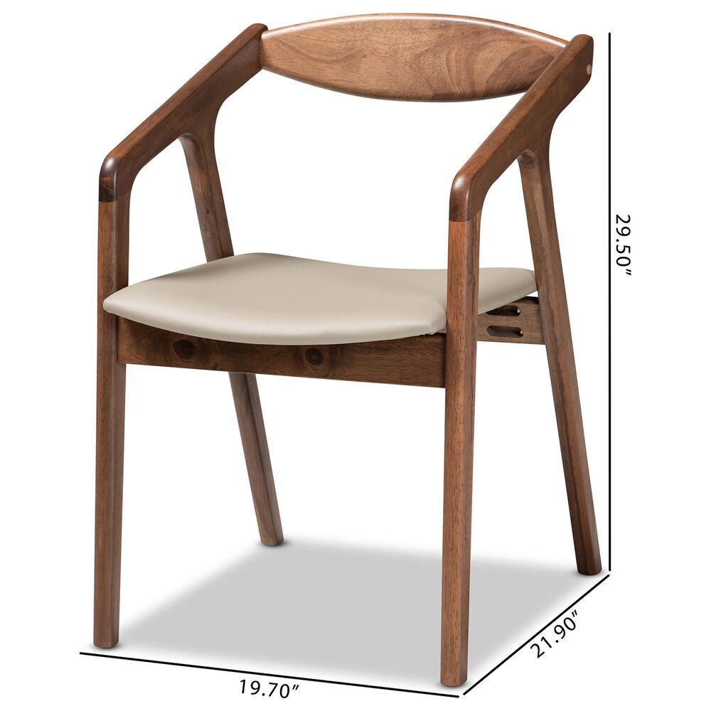 Baxton Studio Harland Arm Chair with Grey Cushion in Walnut Brown (Set of 2), , large